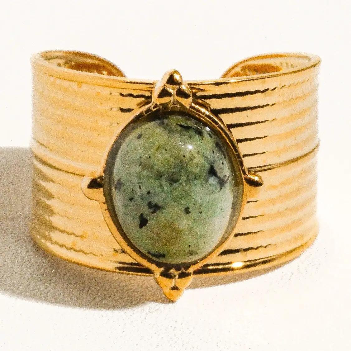 Oasis 18K Gold Non-Tarnish Stone Bold Adjustable Ring