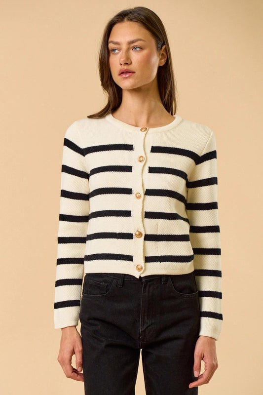 Striped Button Down Sweater with Gold Buttons