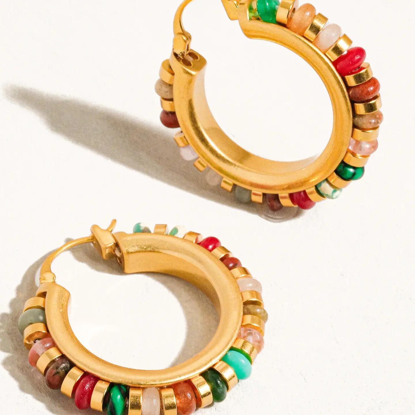 Capri 18K Gold Color Beaded Resort Hoop Earring