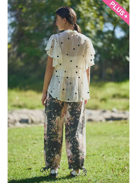 Polka Dot Flutter Sleeve Babydoll Top
