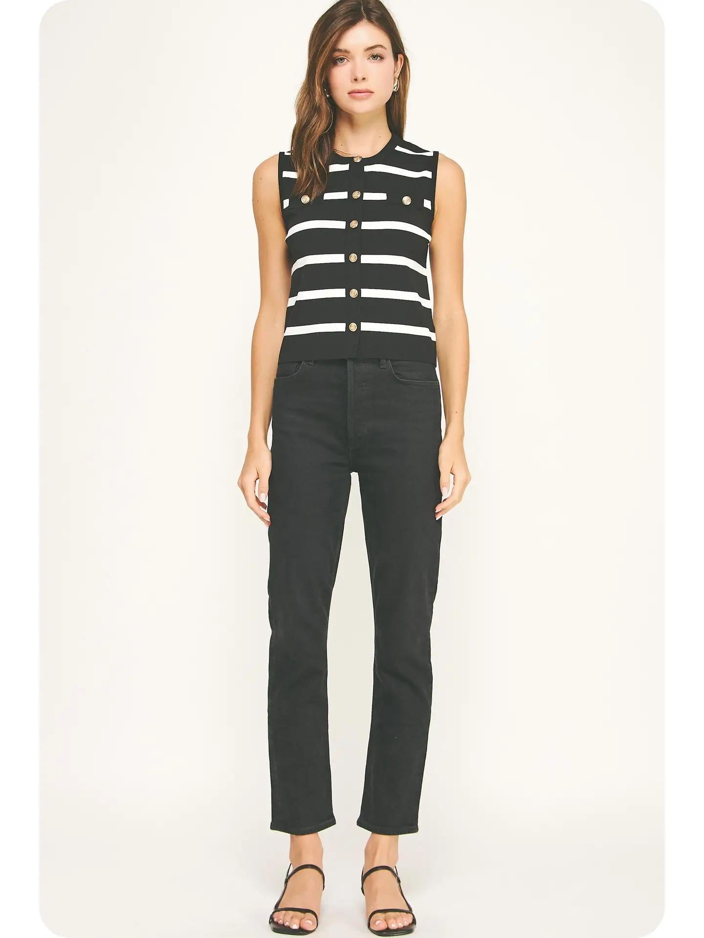 Striped Knit Sleeveless Vest Top
