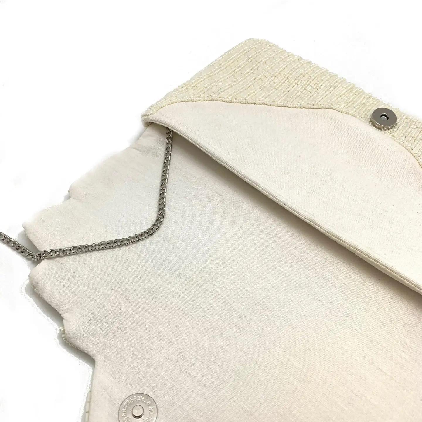 Cream Envelope Beaded Clutch