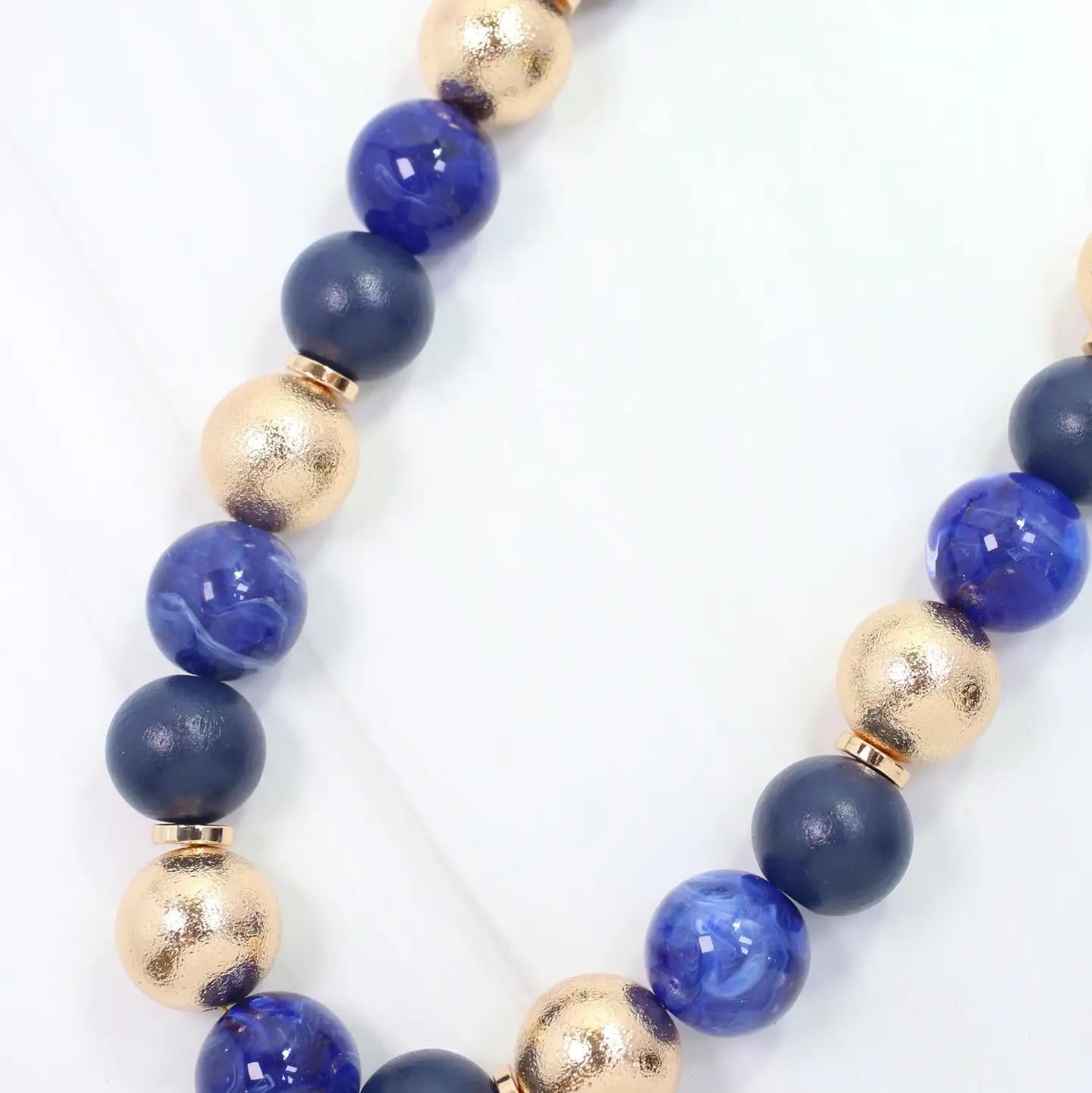 Elaine Beaded Ball Necklace Navy
