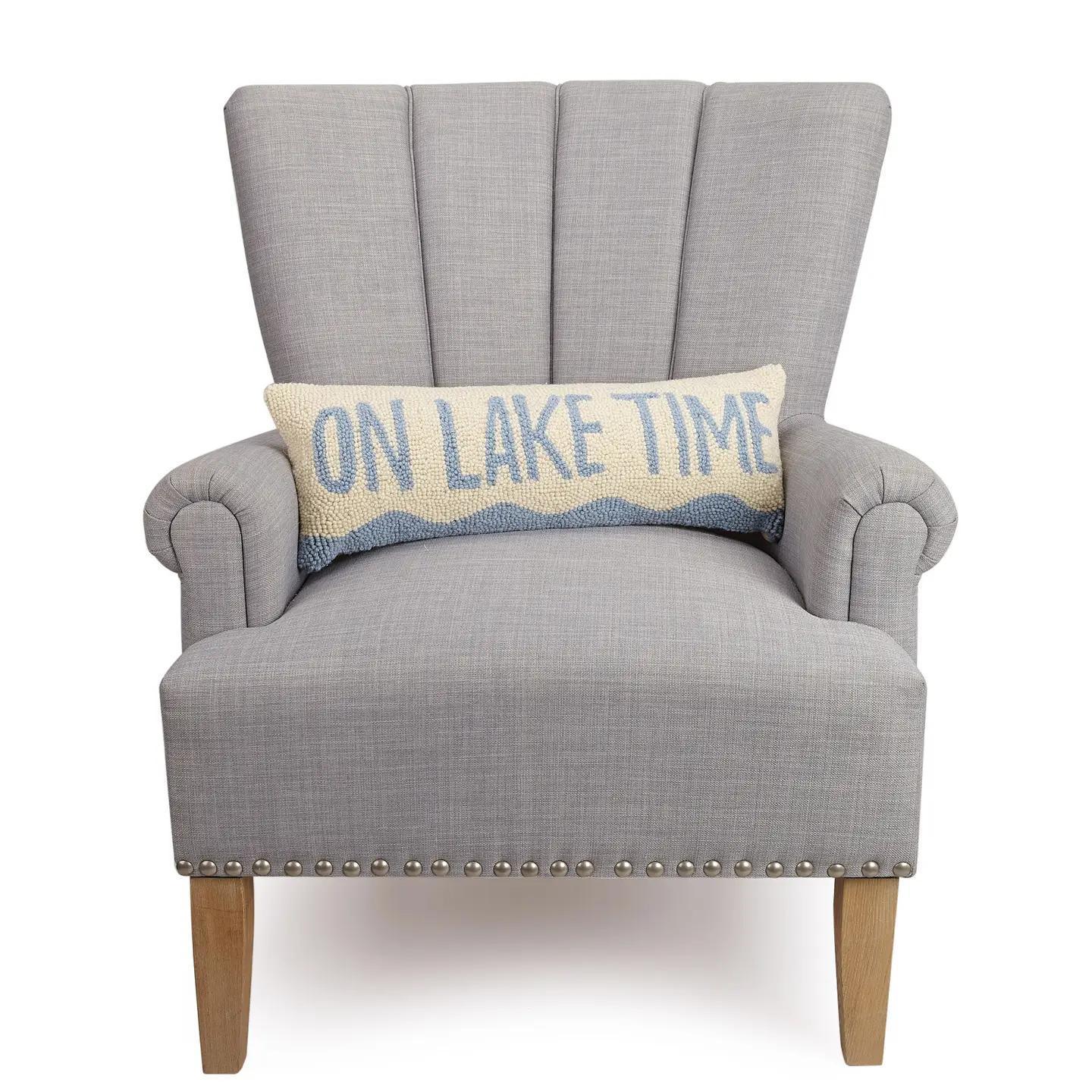 On Lake Time Hook Pillow, Blue/White