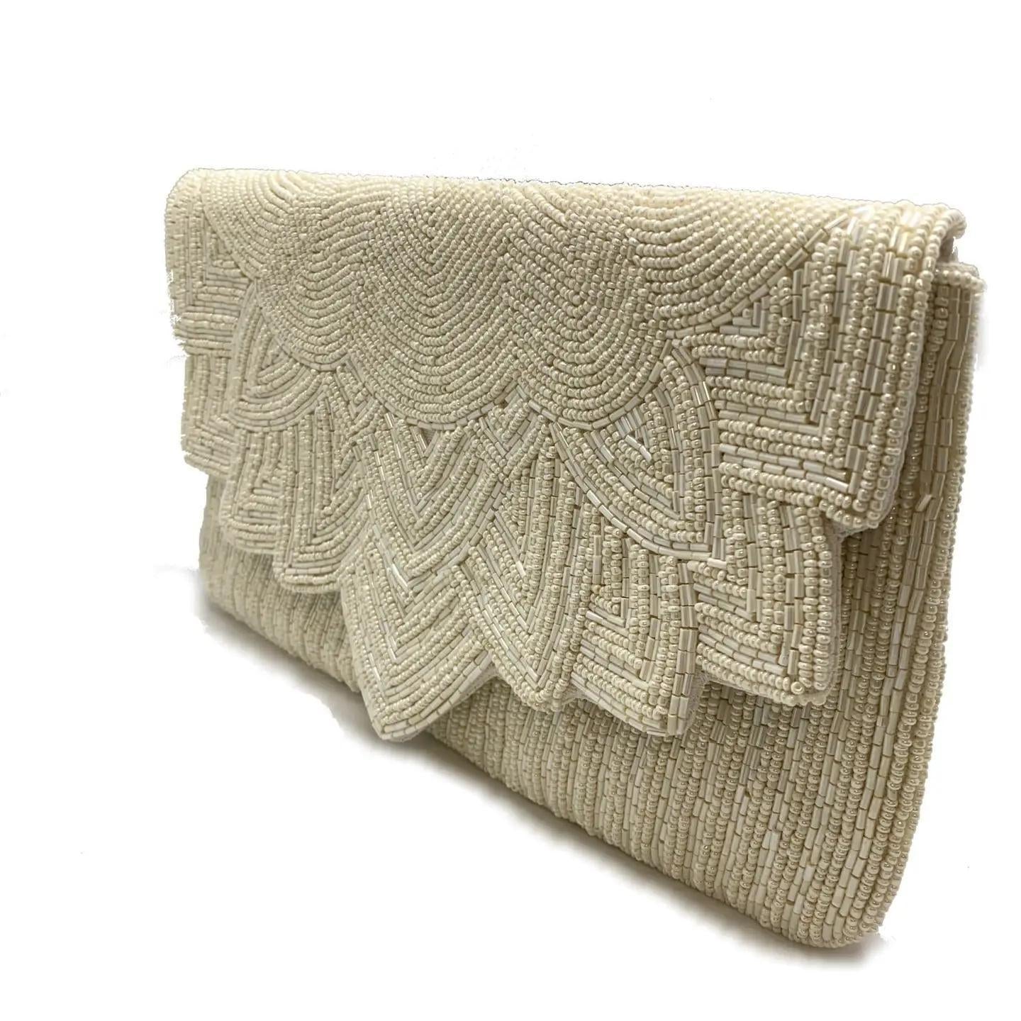 Cream Envelope Beaded Clutch