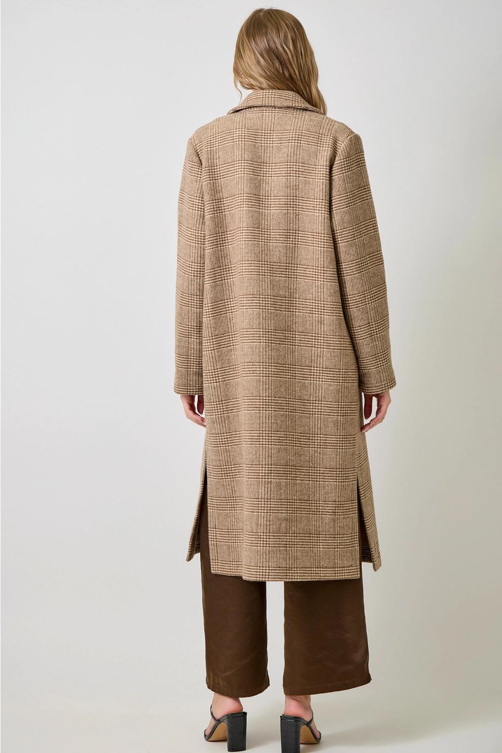 Houndstooth Plaid Long Coat