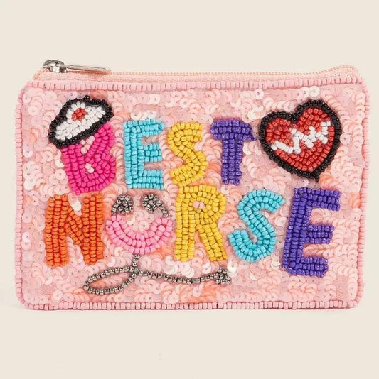 Best Nurse Sequin and Seed Beaded Coin Purse