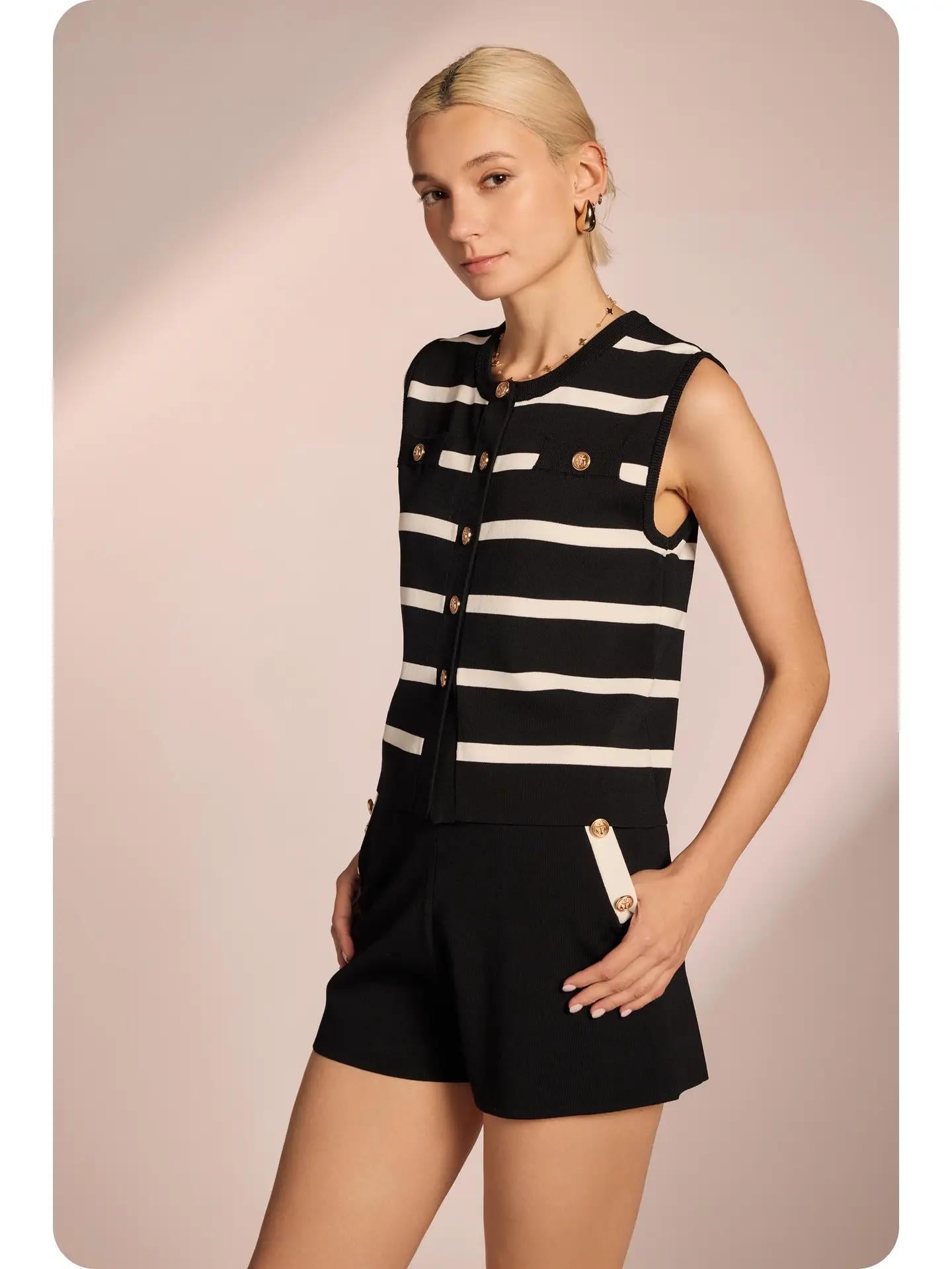 Striped Knit Sleeveless Vest Top
