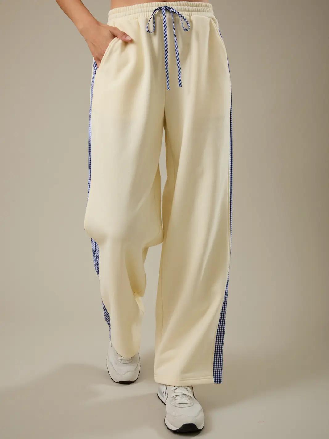 High Waist Side Gingham Detail Jogger Sweatpants