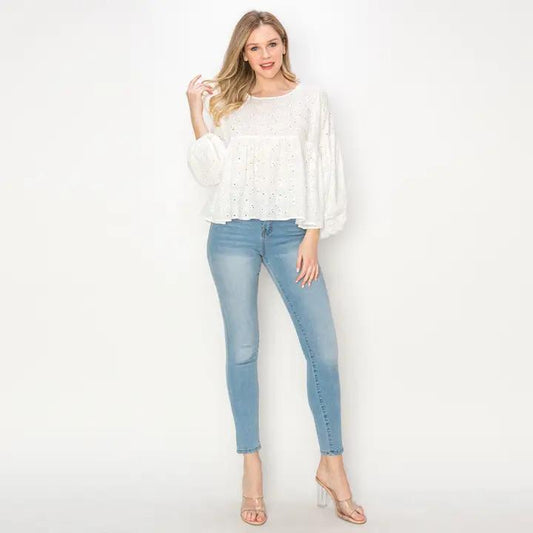 Cotton Eyelet Voluminous Sleeves Top