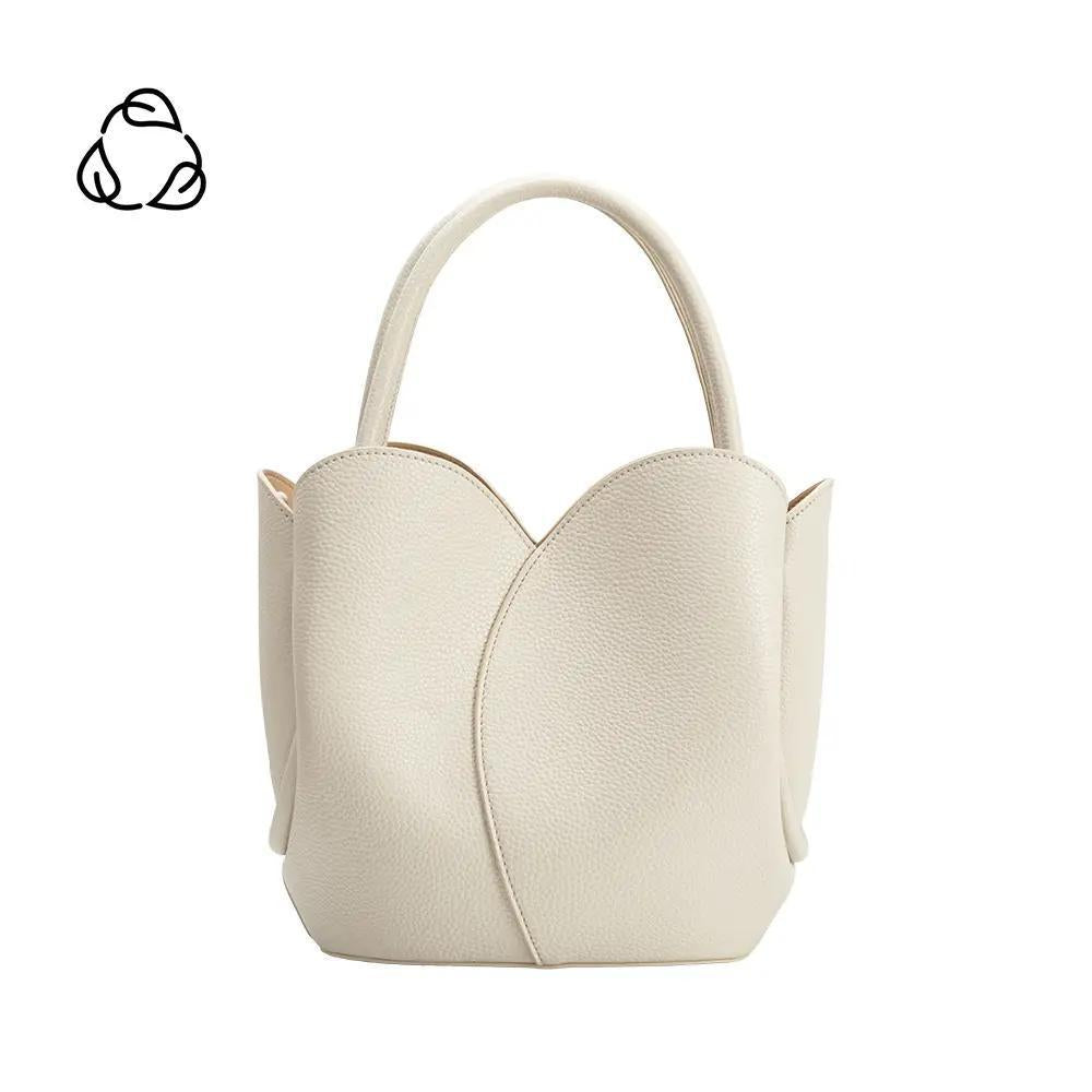 Off-white leather purse with scalloped edge. 