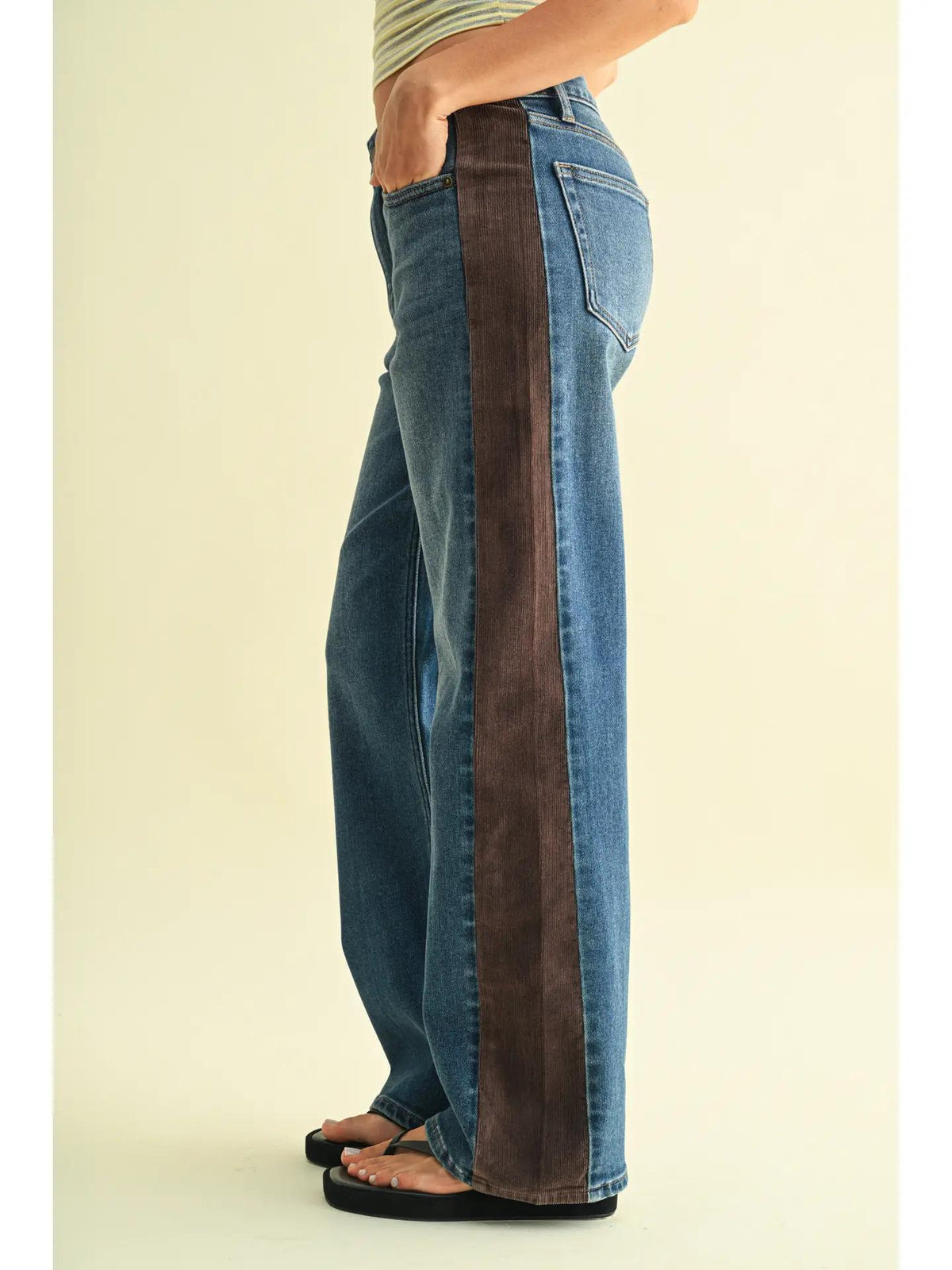Corduroy Side Panel Wide Leg - Dark Denim