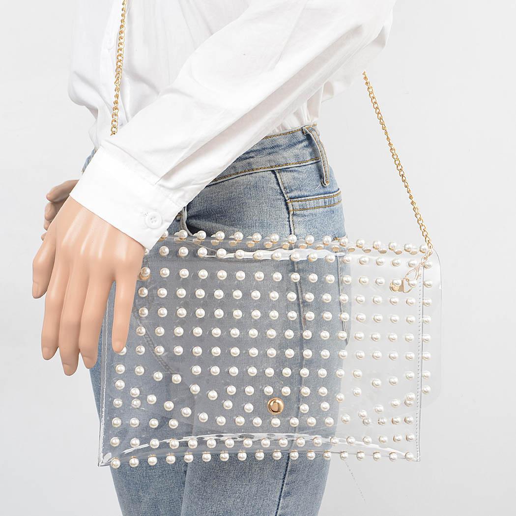 Pearl Studded Transparent Envelope Clutch