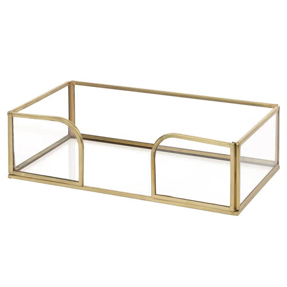 Gold Edge Glass Paper Guest Towel Napkin Caddy / Holder