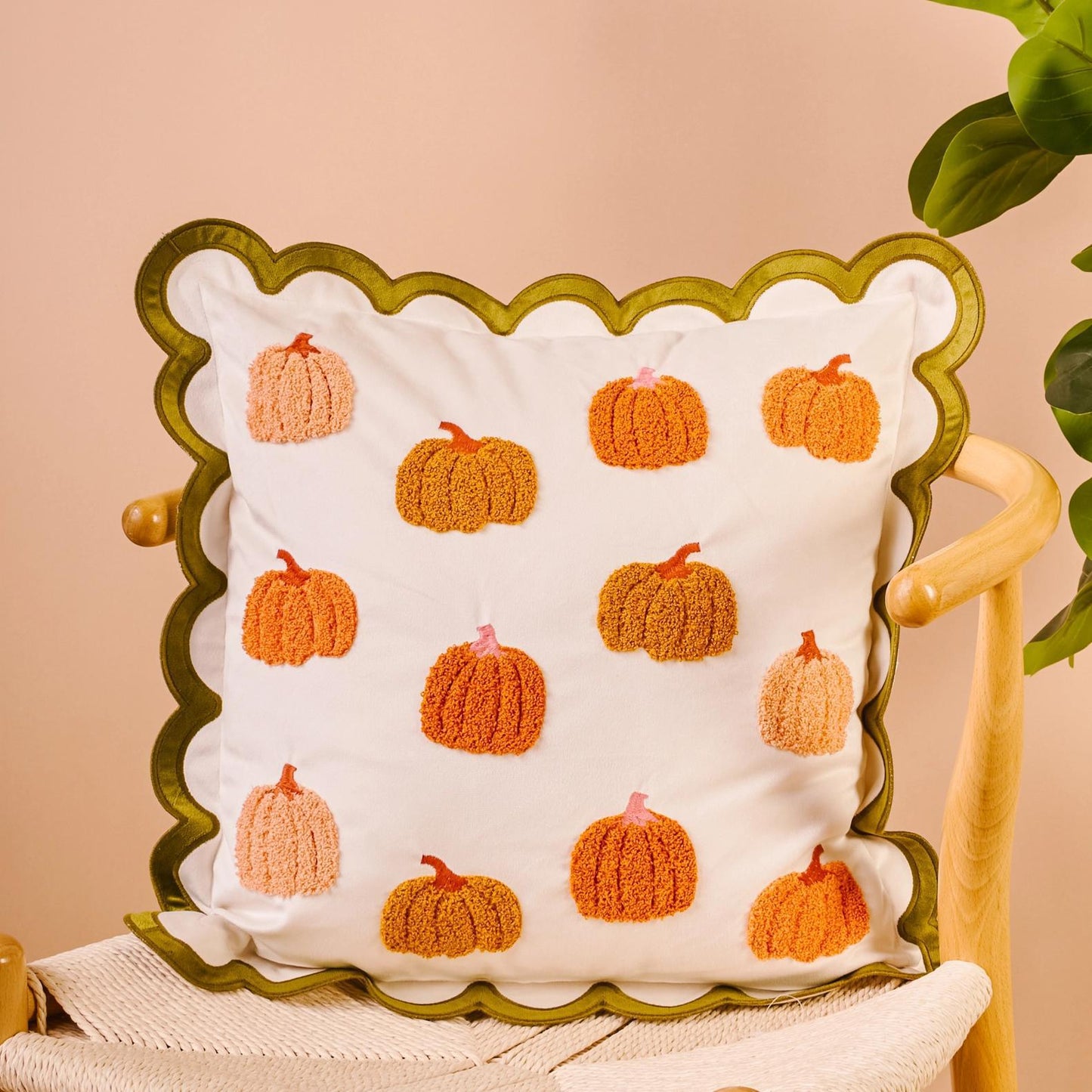 Scalloped Square Throw Pillow - Pumpkin Patch