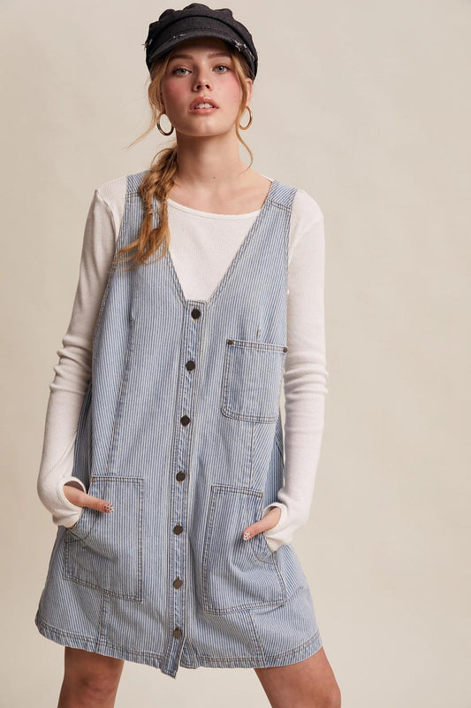 Striped Denim Button-Front Mini Dress