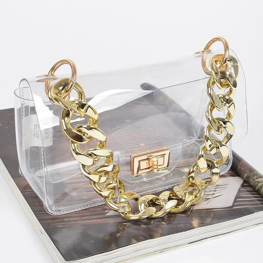 Clear Cross Body Bag W/Oversized Chain
