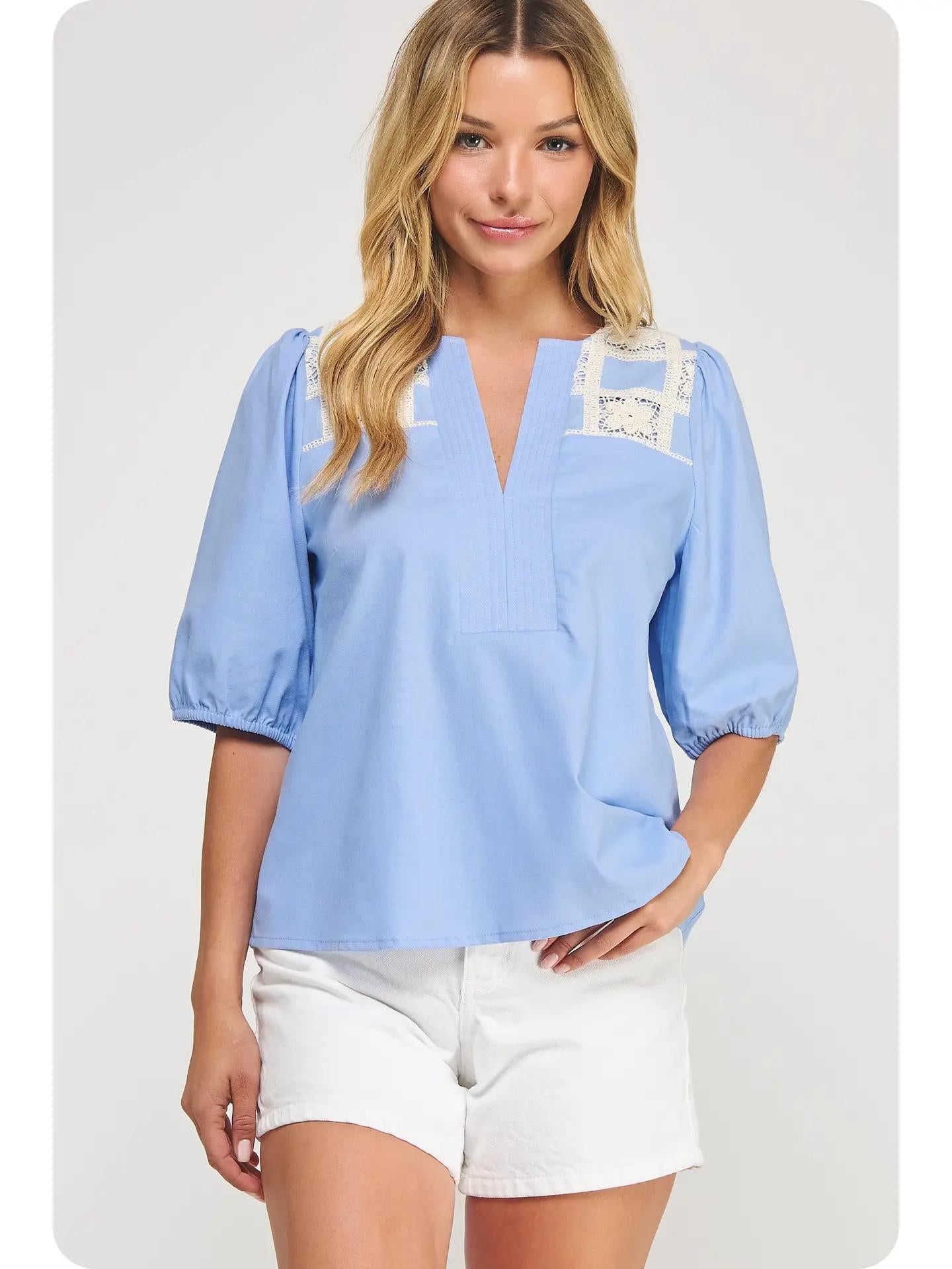 Crochet Detail Linen Blouse