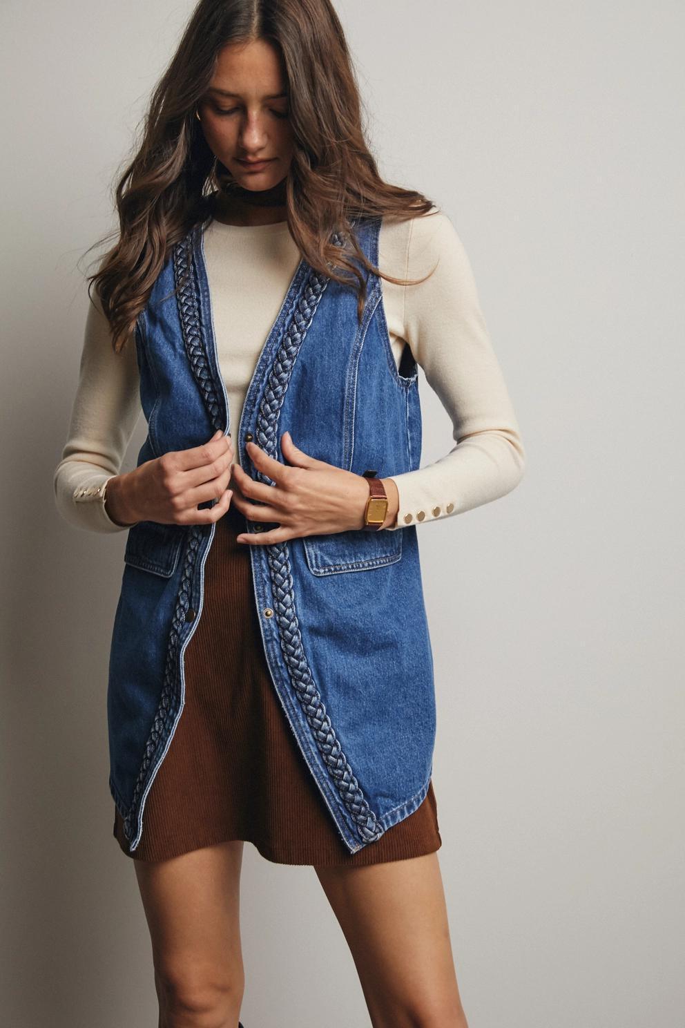 Braided Trim Denim Vest