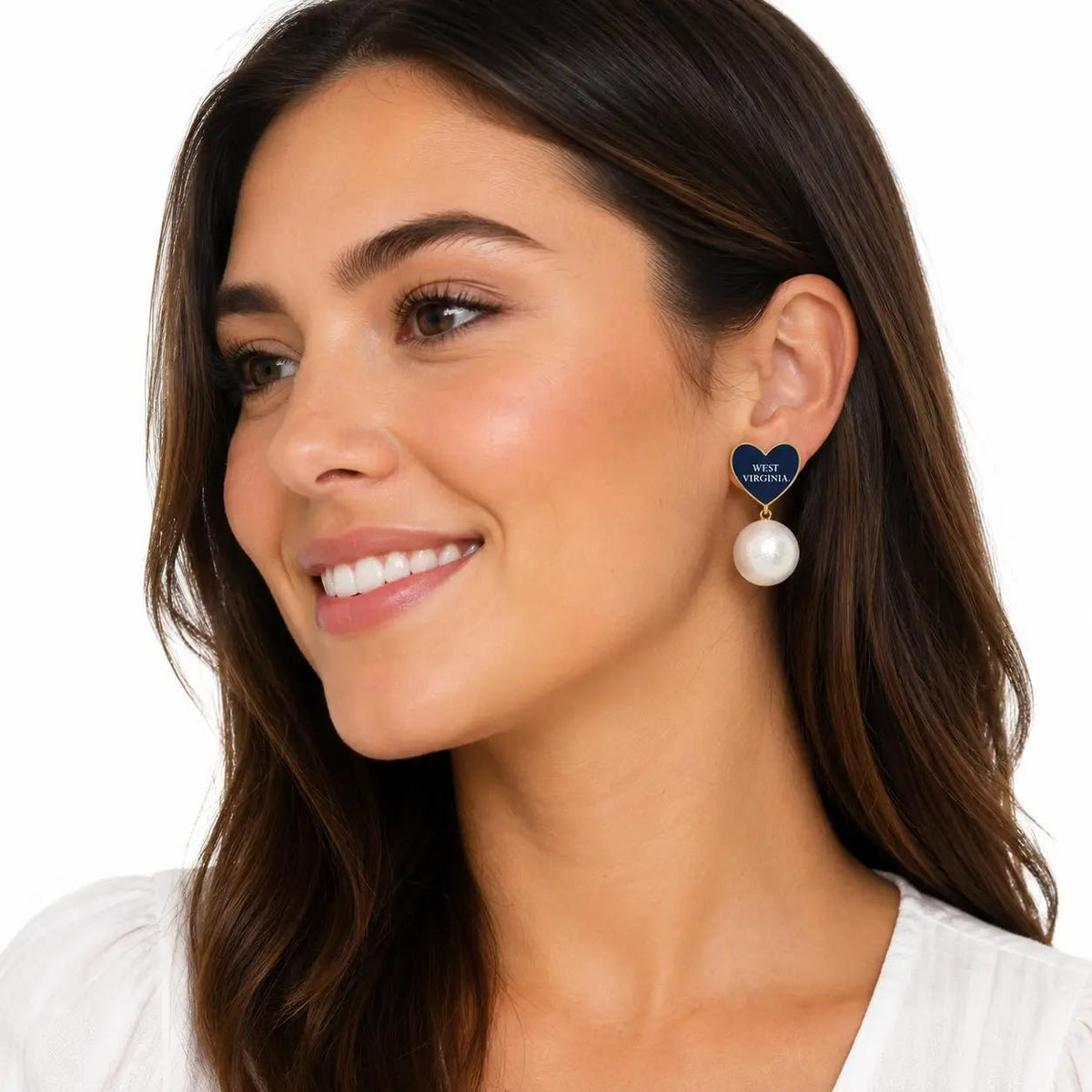 West Virginia Heart Pearl Drop Earrings