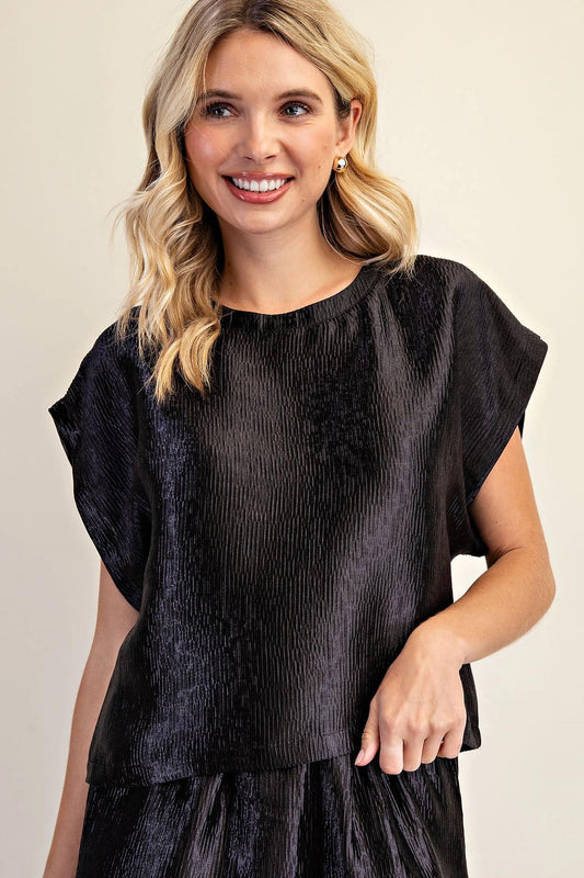 Neck Band Short Sleeve Top (Black)