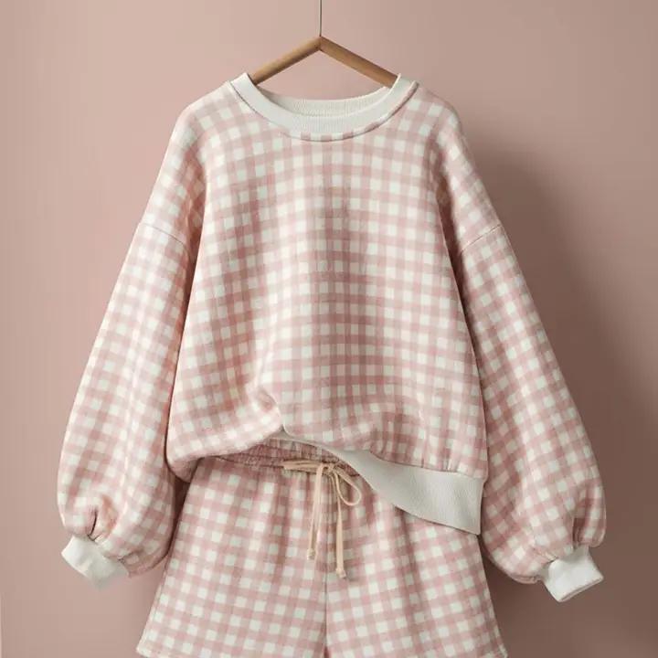 Gingham Fuzzy Knit Lounge Set