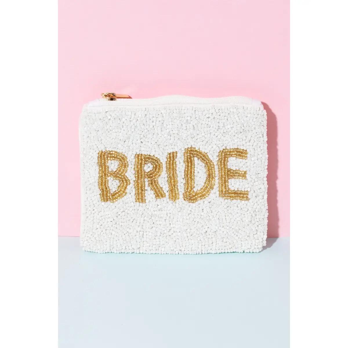 Gold Bride Print White Beaded Coin Purse