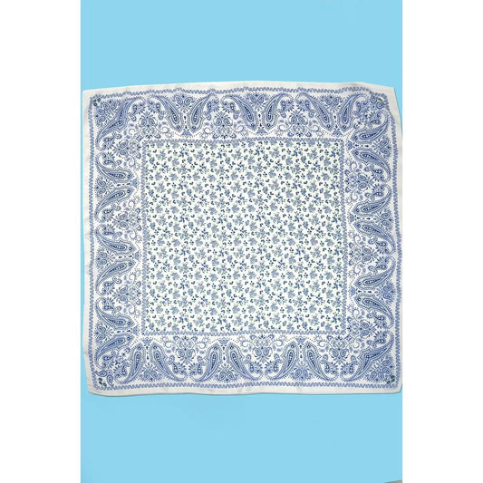 Large Floral Toile Print Bandana Scarf- Blue