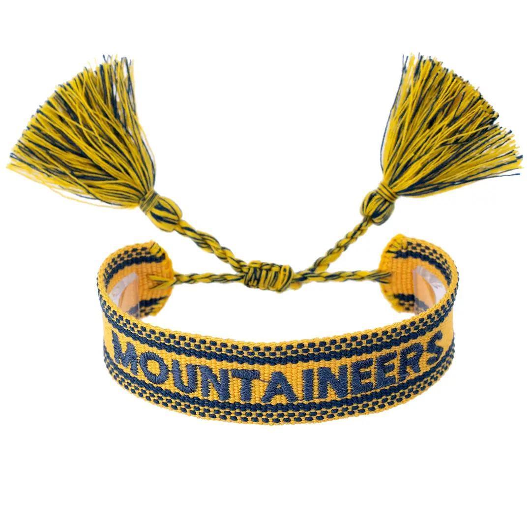 West Virginia Mountaineers Woven Tassel Bracelet in Gold