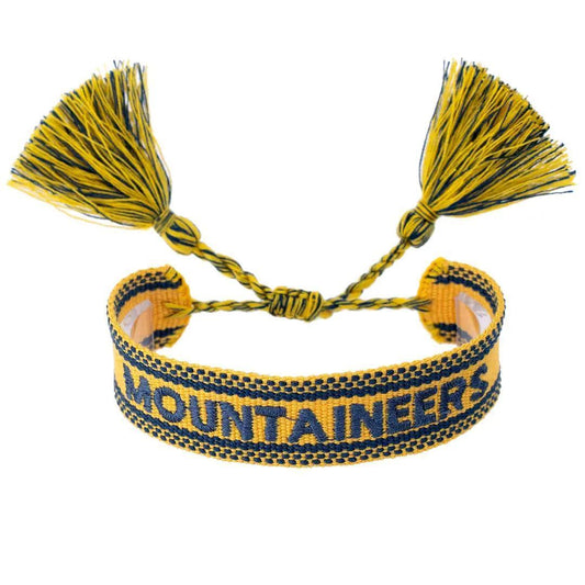 West Virginia Mountaineers Woven Tassel Bracelet in Gold