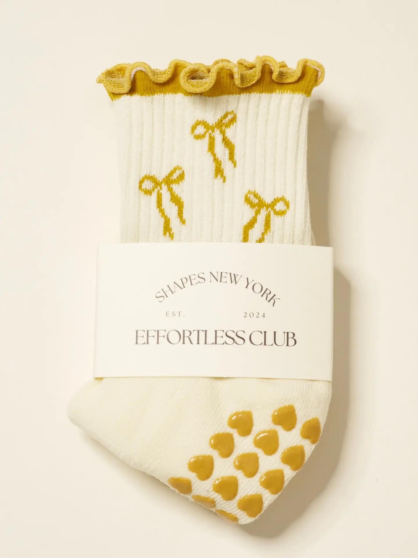 Bow Ruffle Grip Sock [Gold], Pilates Socks