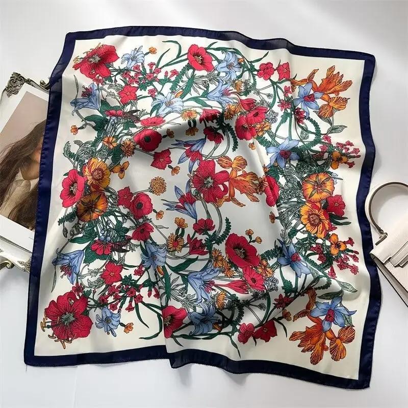 Large Floral Print Bandana Scarf- Off White