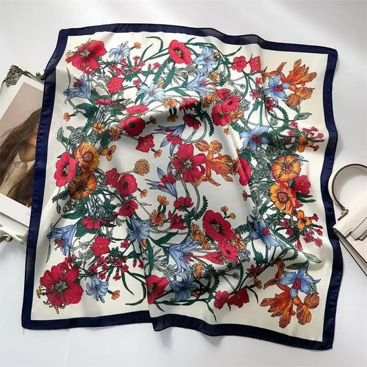 Large Floral Print Bandana Scarf- Off White