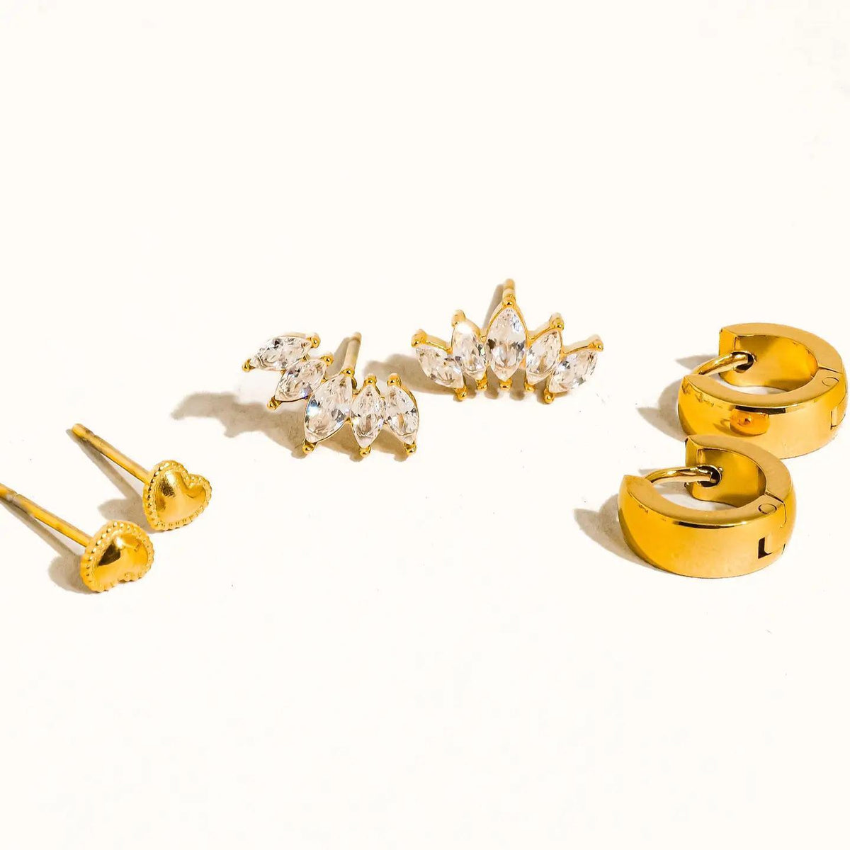 Anouk 18K Gold Non-Tarnish Hearts, Hoops &Cz Earring