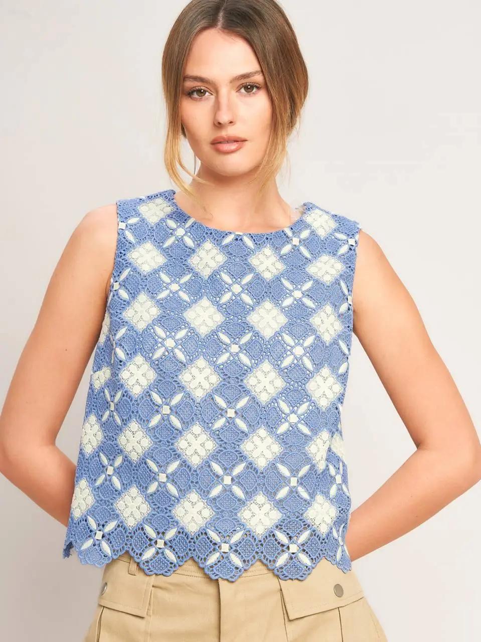 A Woven Lace Top- Blue