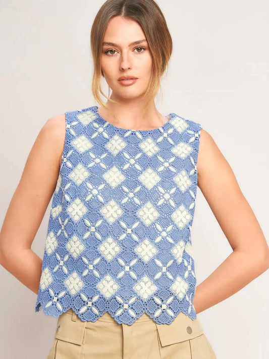 A Woven Lace Top- Blue