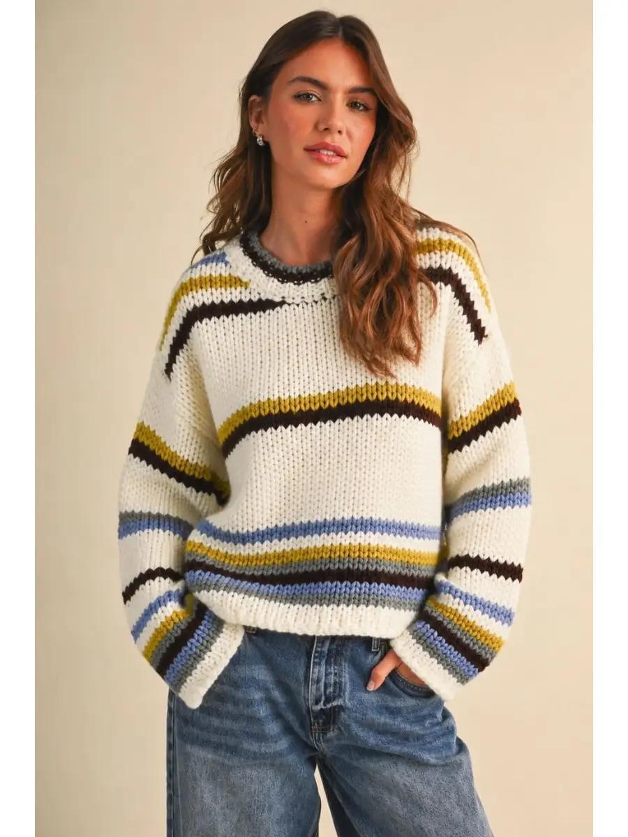 Multi Striped Pull Over Knit Sweater