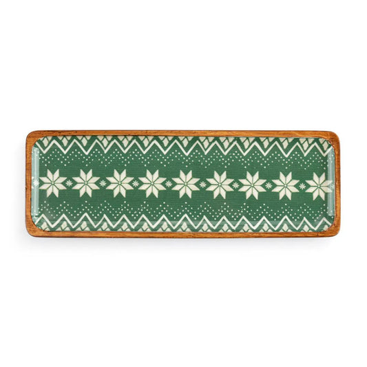 Green Scandi Knit Wood Enamel Tray