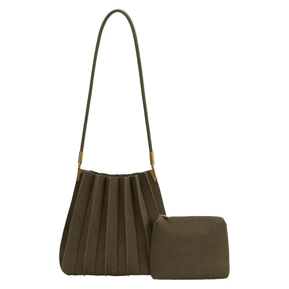 Carrie Olive Vegan Suede Shoulder Bag