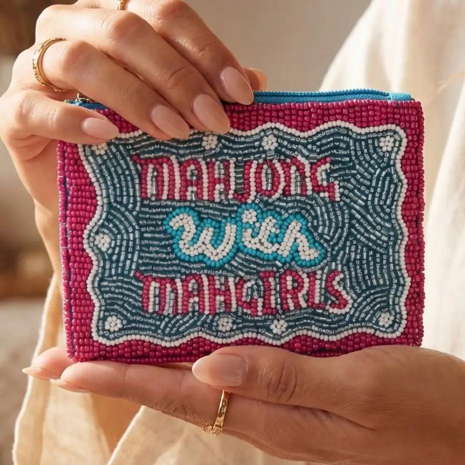 Mahjong with Mahgirls Seed Beaded Coin Purse