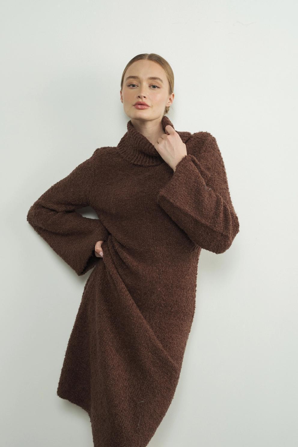 Turtleneck Long Bell Sleeve Sweater Dress
