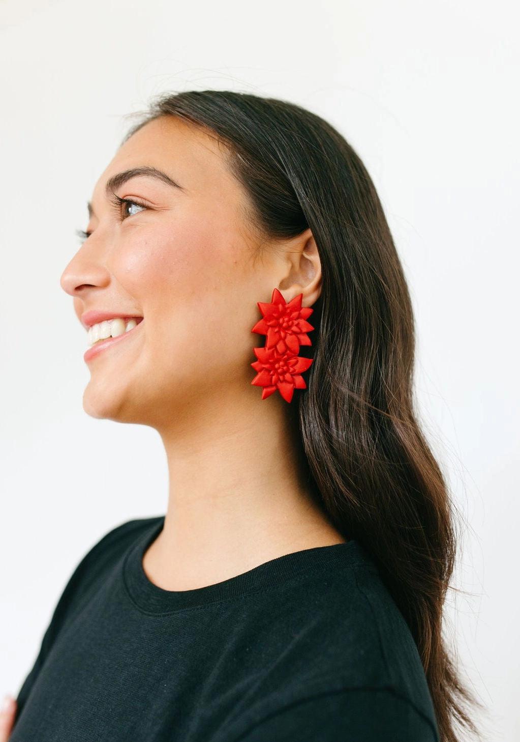 Painted Poinsettia Earrings