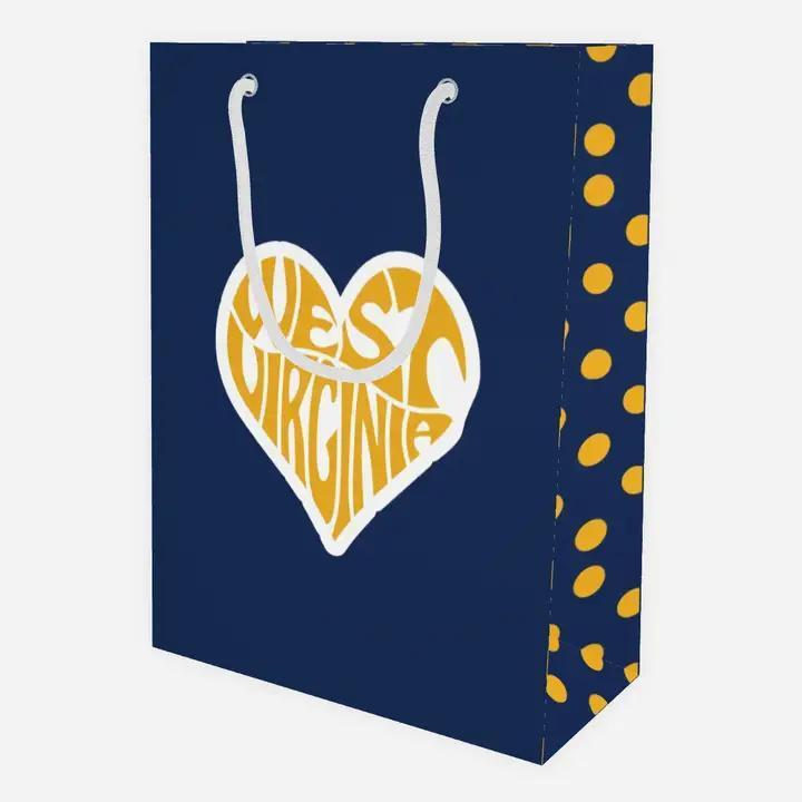 West Virginia Heart Polka Dots Gold Blue Gift Bag