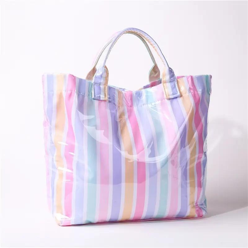 Large Striped Vinyl Tote Bags- Multi