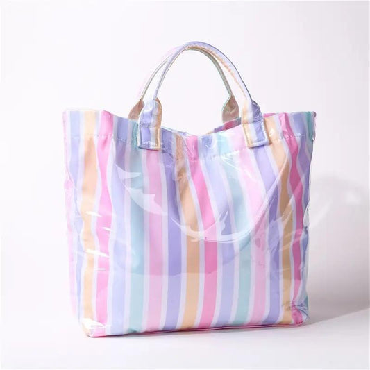 Large Striped Vinyl Tote Bags- Multi