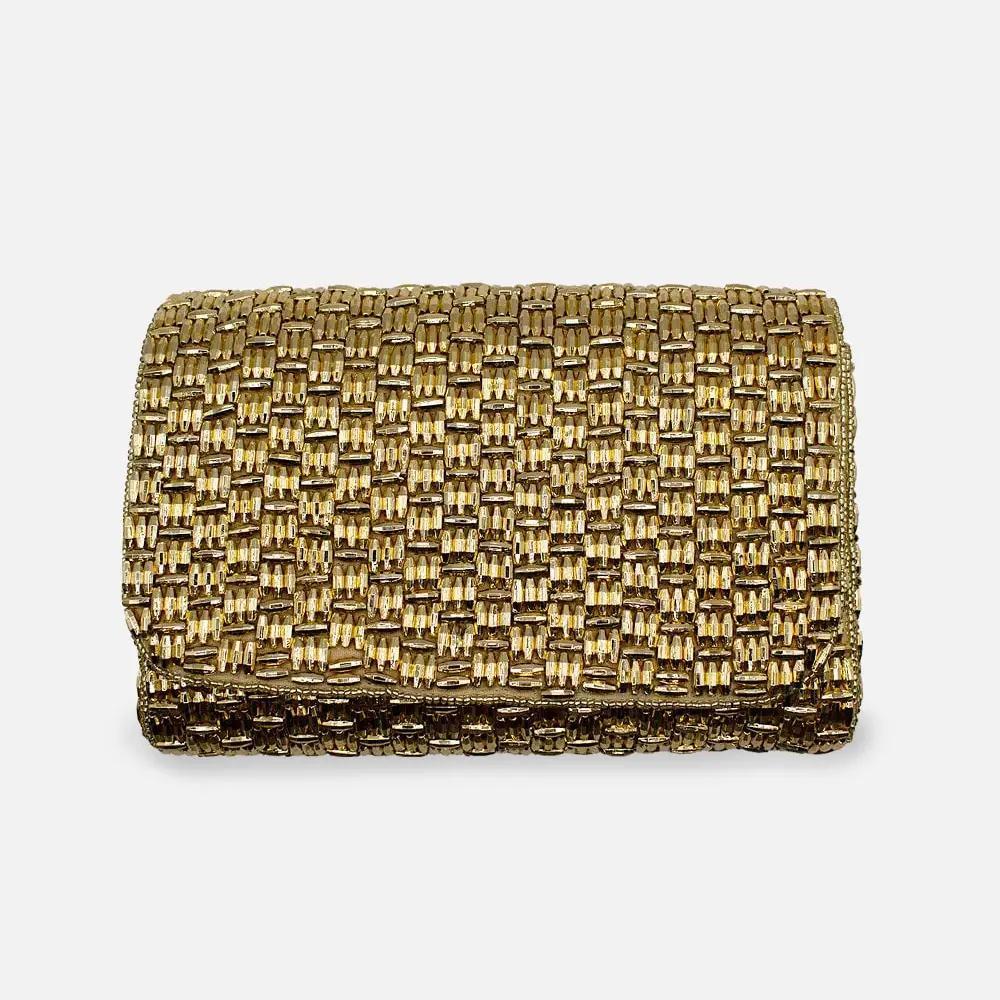 Gold Beaded Rectangular Clutch