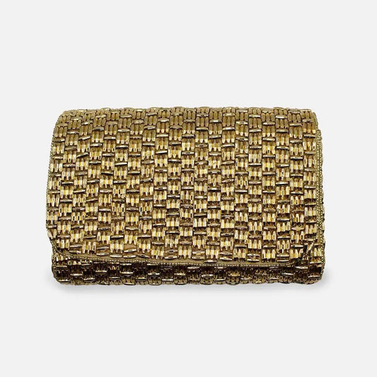 Gold Beaded Rectangular Clutch