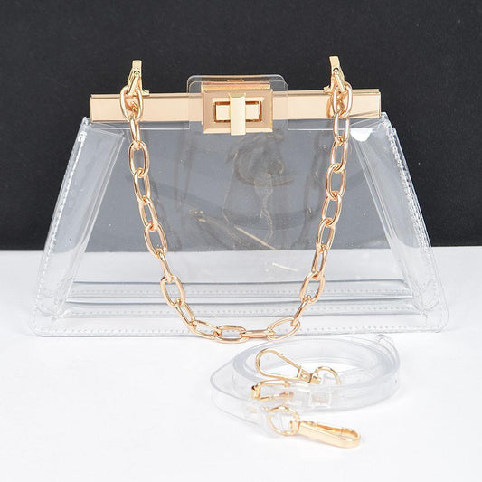 Transparent Double Pocket Chain Handle Clutch