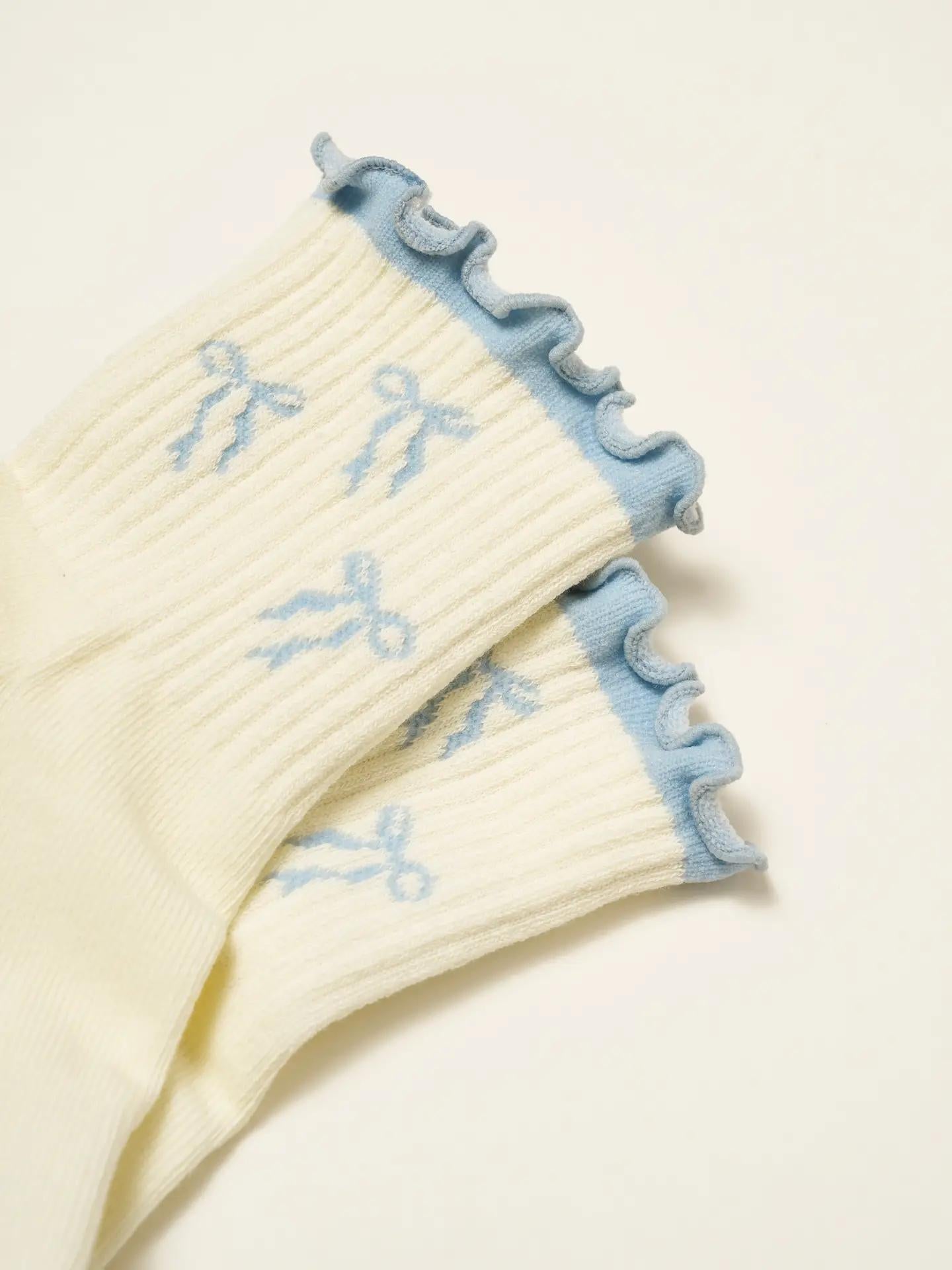 Bow Ruffle Grip Sock [Dusty Blue]