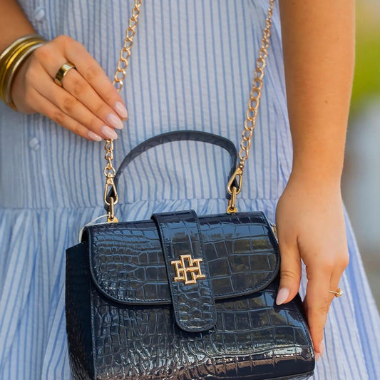 Tucker Handbag Navy Patent Ec